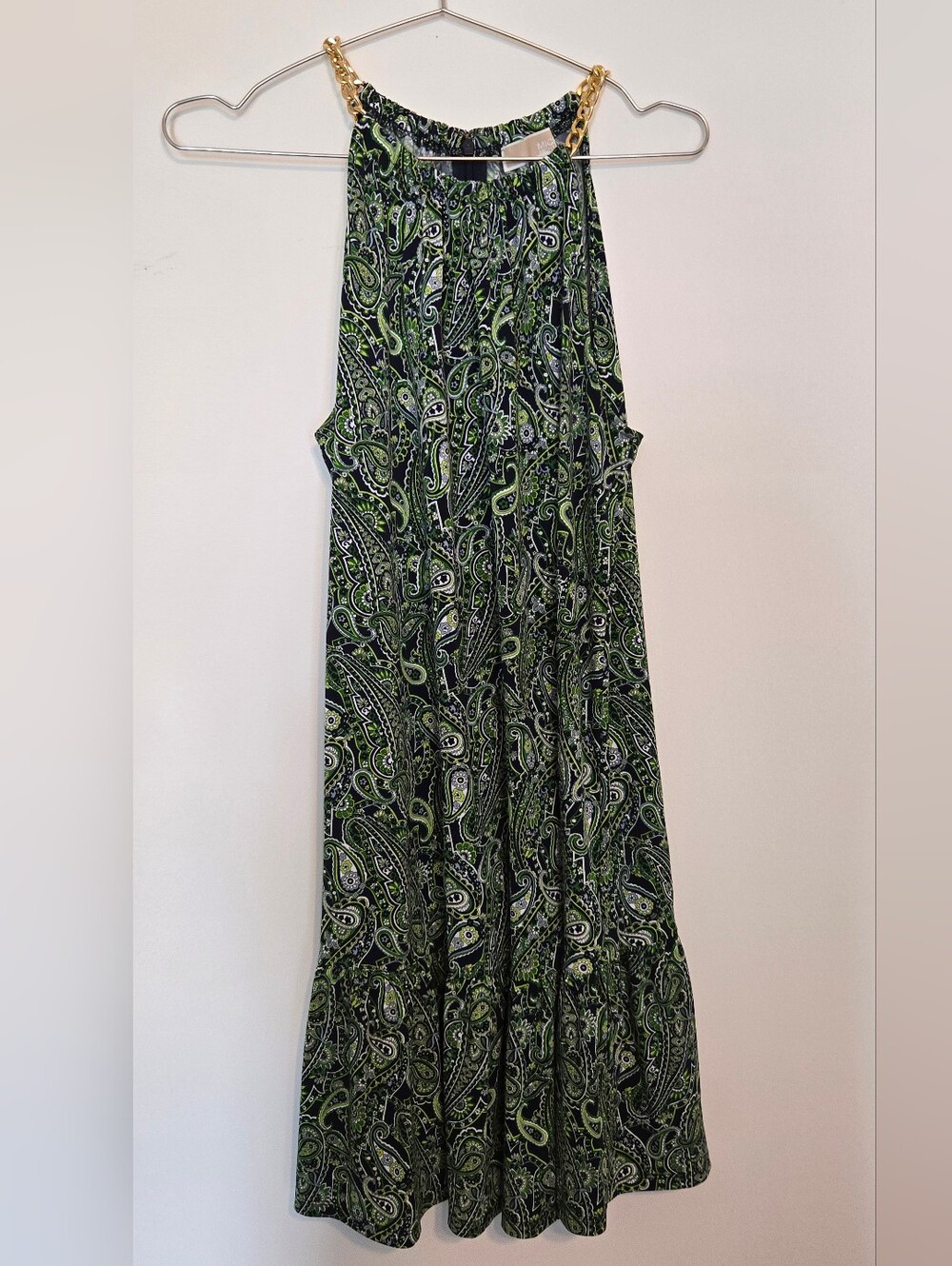 MICHAEL Michael Kors Black and Green Paisley Halter Maxi Dress